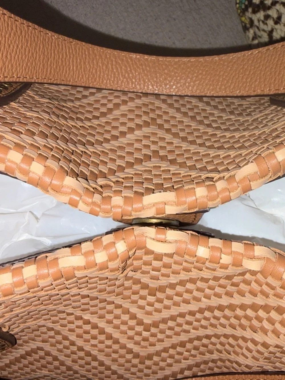 Michael Kors Woven Chevron Tote in Tan and Cream leather